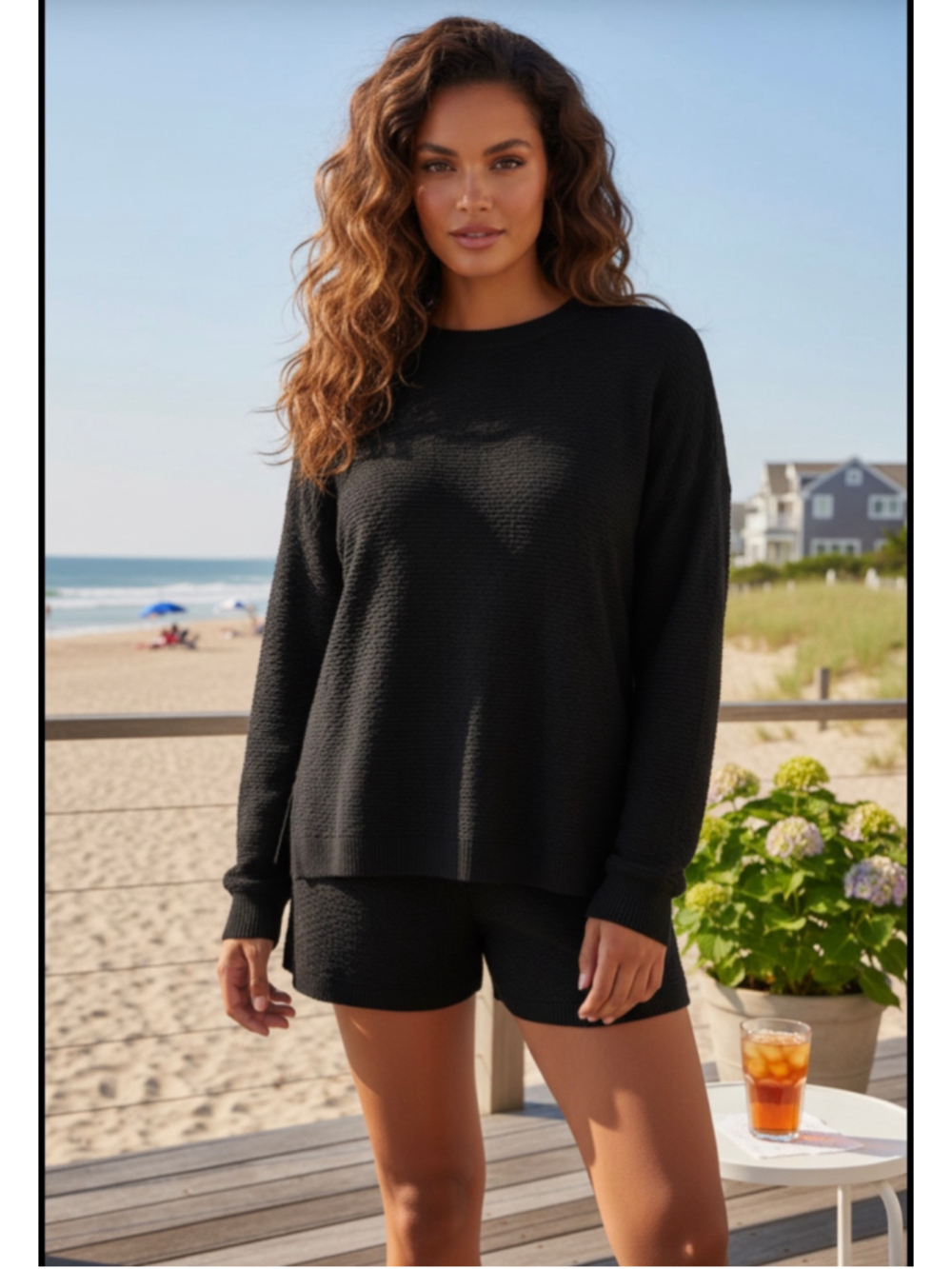 Zenana |Sweater Shorts Set| Black | SML| NWT